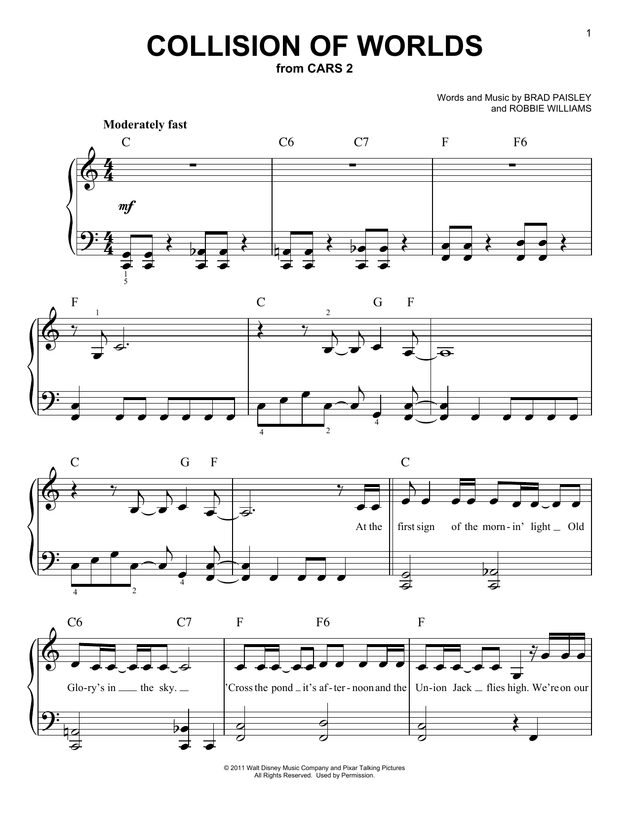 Brad Paisley Collision Of Worlds Sheet Music Notes & Chords for Easy Piano - Download or Print PDF