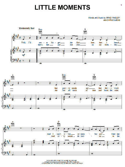Brad Paisley Little Moments Sheet Music Notes & Chords for Piano, Vocal & Guitar (Right-Hand Melody) - Download or Print PDF Brad Paisley Little Moments Sheet Music Notes & Chords for Piano, Vocal & Guitar (Right-Hand Melody) - Download or Print PDF