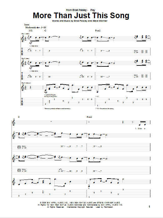 Brad Paisley More Than Just This Song Sheet Music Notes & Chords for Guitar Tab - Download or Print PDF