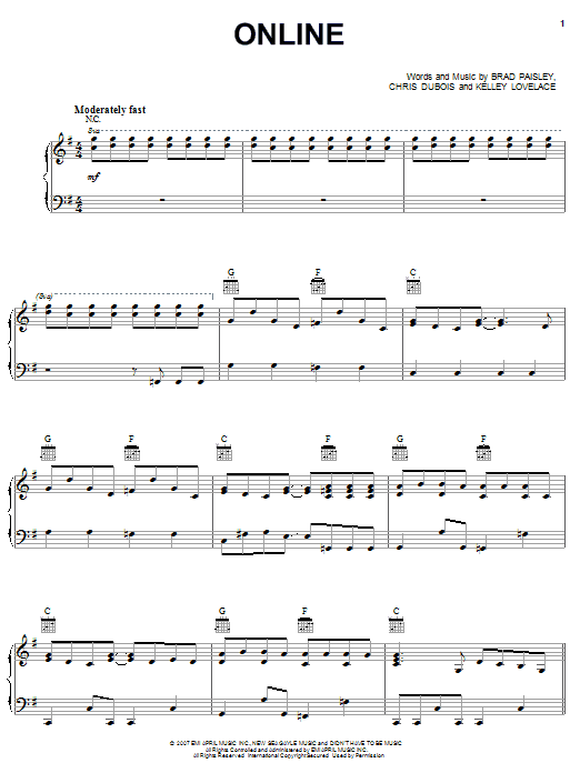 Brad Paisley Online Sheet Music Notes & Chords for Piano, Vocal & Guitar (Right-Hand Melody) - Download or Print PDF