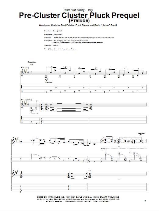 Brad Paisley Pre-Cluster Cluster Pluck Prequel (Prelude) Sheet Music Notes & Chords for Guitar Tab - Download or Print PDF