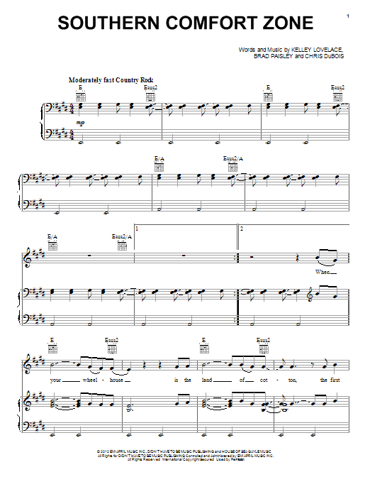 Brad Paisley Southern Comfort Zone Sheet Music Notes & Chords for Piano, Vocal & Guitar (Right-Hand Melody) - Download or Print PDF