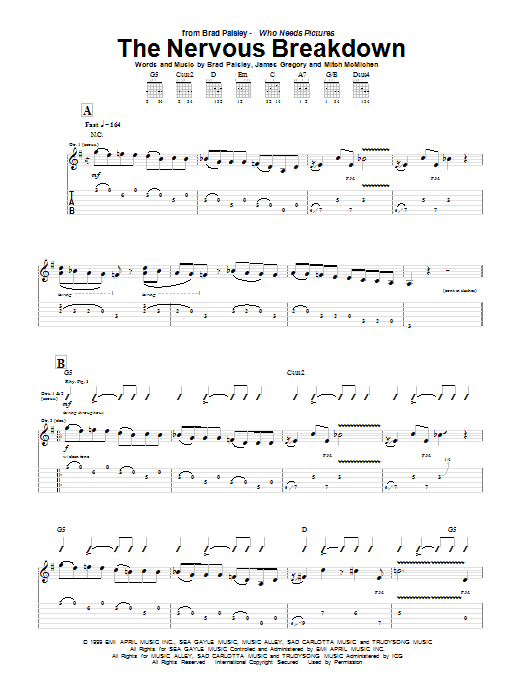 Brad Paisley The Nervous Breakdown Sheet Music Notes & Chords for Guitar Tab - Download or Print PDF