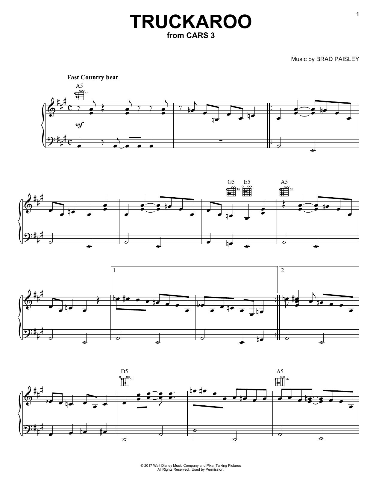 Brad Paisley Truckaroo Sheet Music Notes & Chords for Piano, Vocal & Guitar (Right-Hand Melody) - Download or Print PDF
