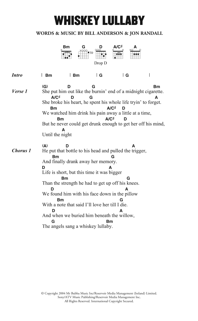 Brad Paisley Whiskey Lullaby (feat. Alison Krauss) Sheet Music Notes & Chords for Lyrics & Chords - Download or Print PDF