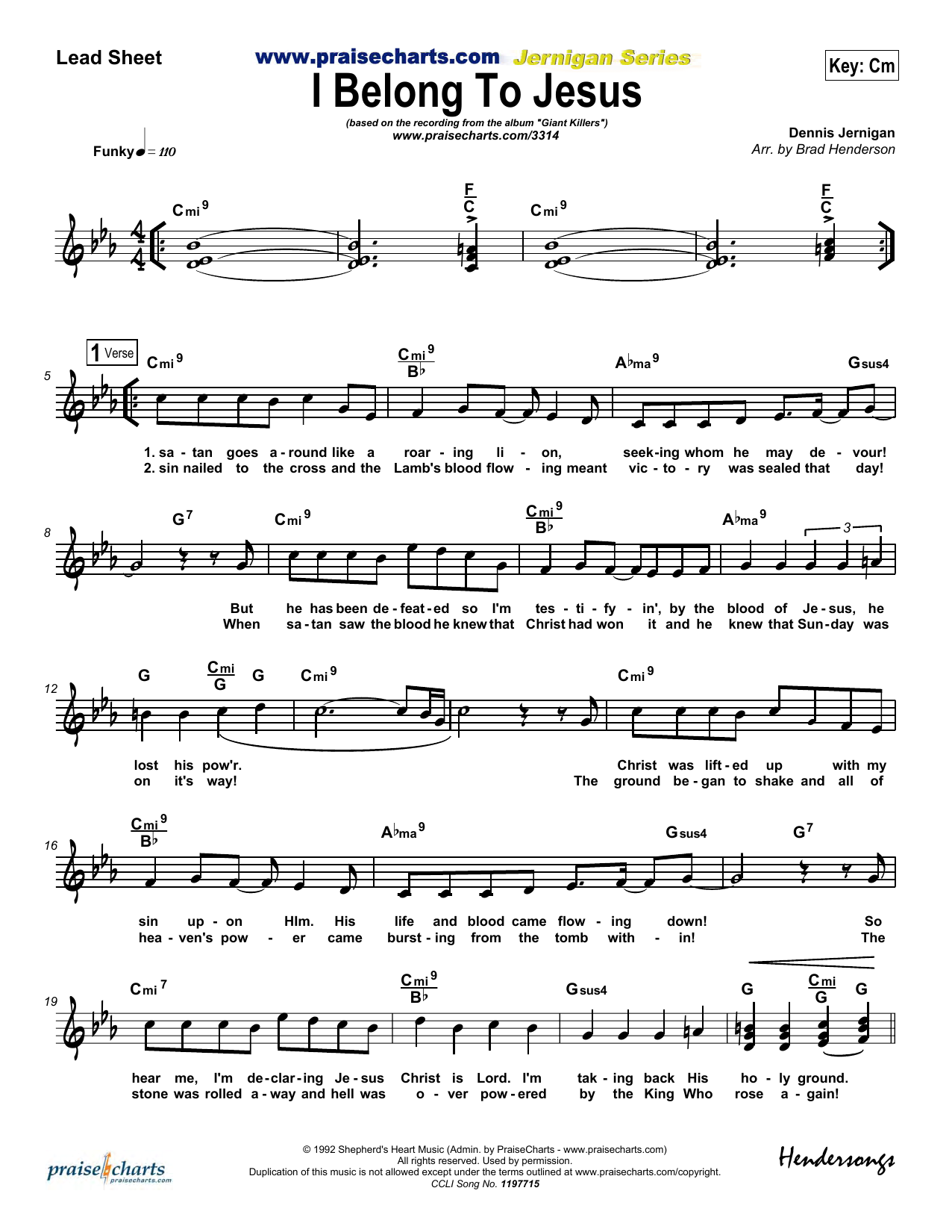 Preview Brad Henderson I Belong to Jesus Christian sheet music, notes and chords for Lead Sheet / Fake Book, SKU: 344389 I Belong to Jesus sheet music