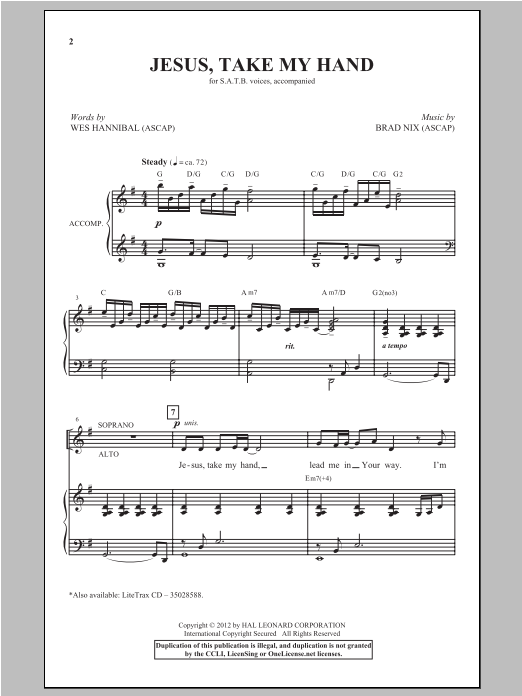 Preview Brad Nix Jesus, Take My Hand Concert sheet music, notes and chords for SATB, SKU: 93844 Jesus, Take My Hand sheet music