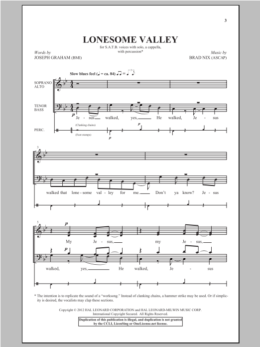 Preview Brad Nix Lonesome Valley A Cappella sheet music, notes and chords for Choral, SKU: 93695 Lonesome Valley sheet music