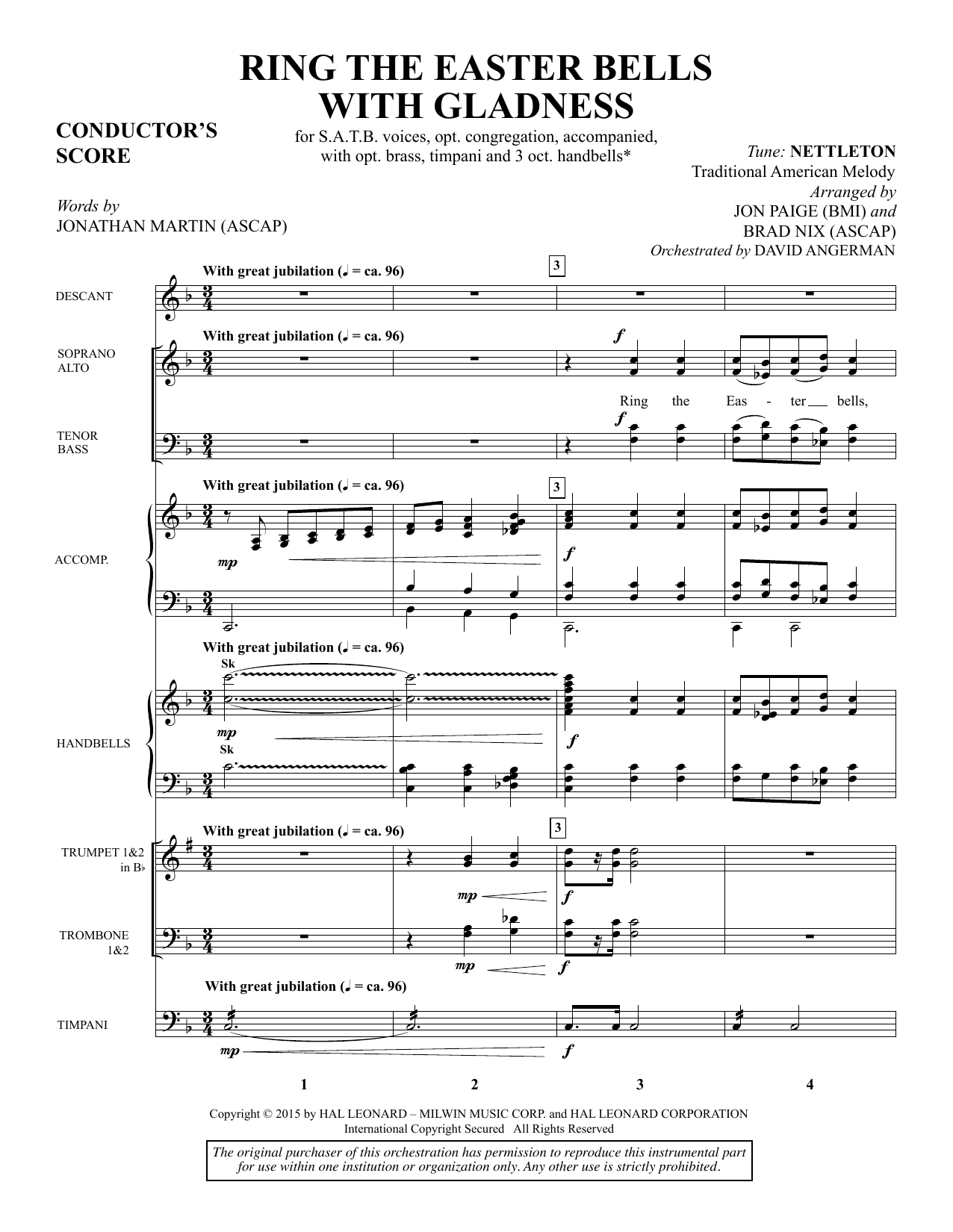 Preview Brad Nix Ring the Easter Bells with Gladness - Full Score Romantic sheet music, notes and chords for Choir Instrumental Pak, SKU: 345195 Ring the Easter Bells with Gladness - Full Score sheet music
