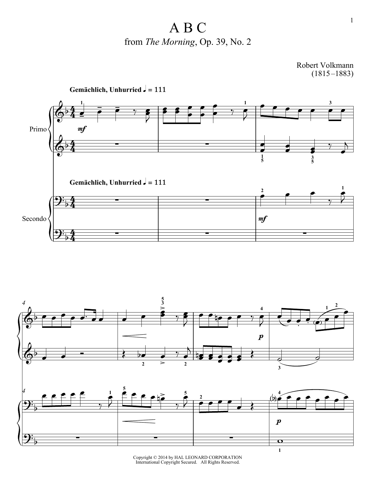 Bradley Beckman ABC Sheet Music Notes & Chords for Piano Duet - Download or Print PDF