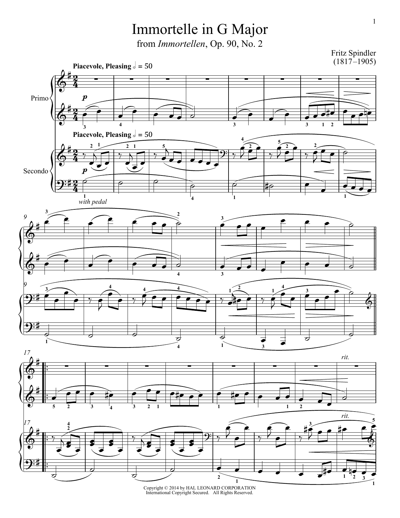 Bradley Beckman Immortelle In G Major Sheet Music Notes & Chords for Piano Duet - Download or Print PDF