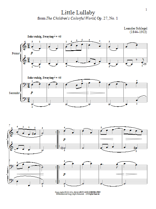 Bradley Beckman Little Lullaby Sheet Music Notes & Chords for Piano Duet - Download or Print PDF