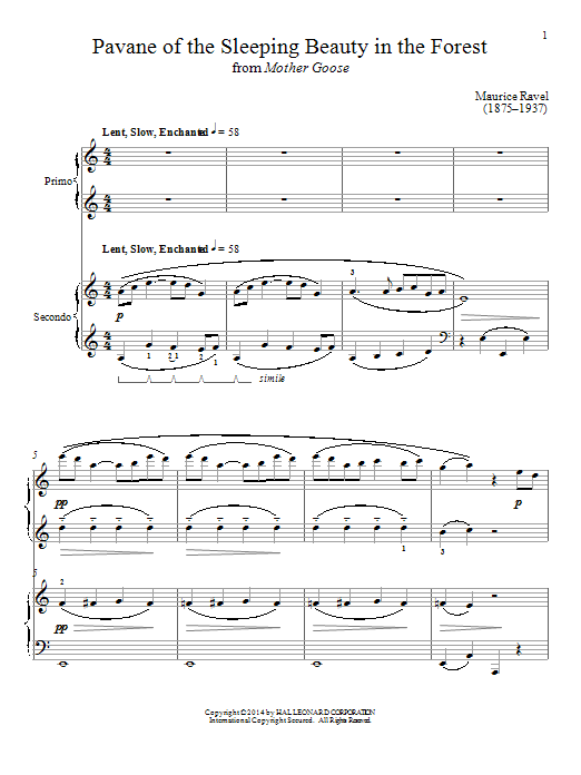 Bradley Beckman Pavane Of The Sleeping Beauty In The Forest Sheet Music Notes & Chords for Piano Duet - Download or Print PDF