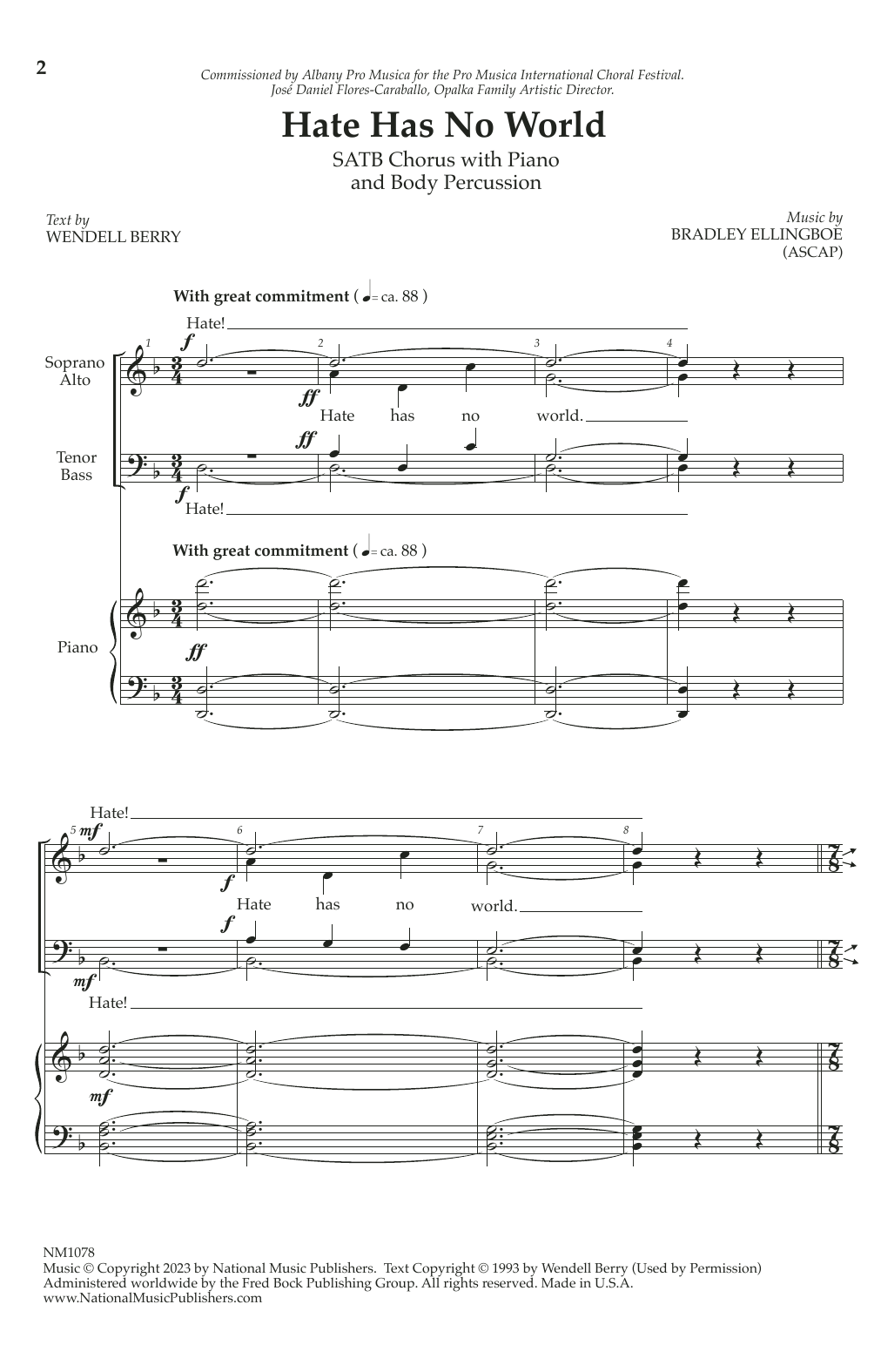 Bradley Ellingboe Hate Has No World Sheet Music Notes & Chords for SATB Choir - Download or Print PDF