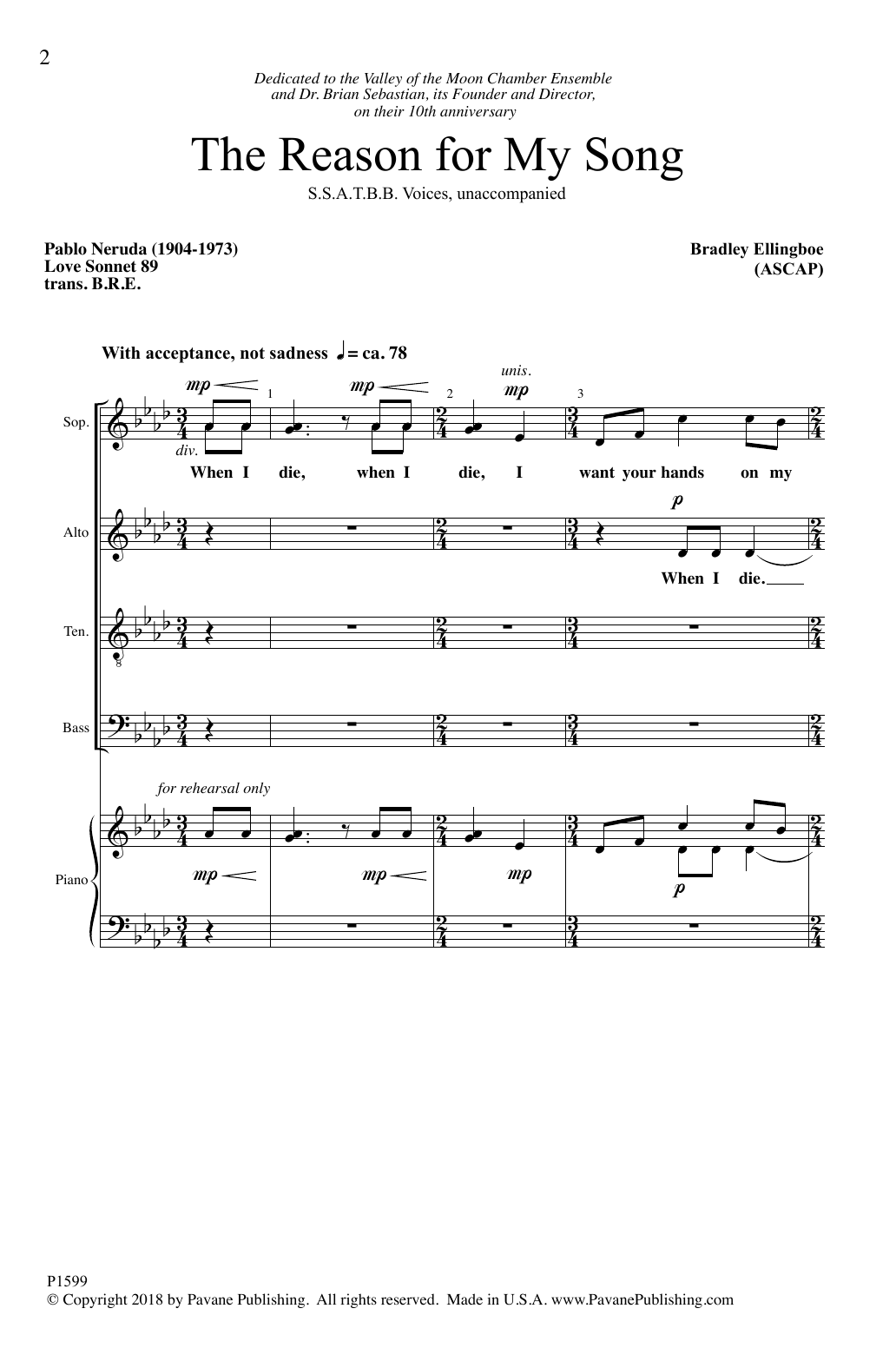 Bradley Ellingboe The Reason For My Song Sheet Music Notes & Chords for SATB Choir - Download or Print PDF