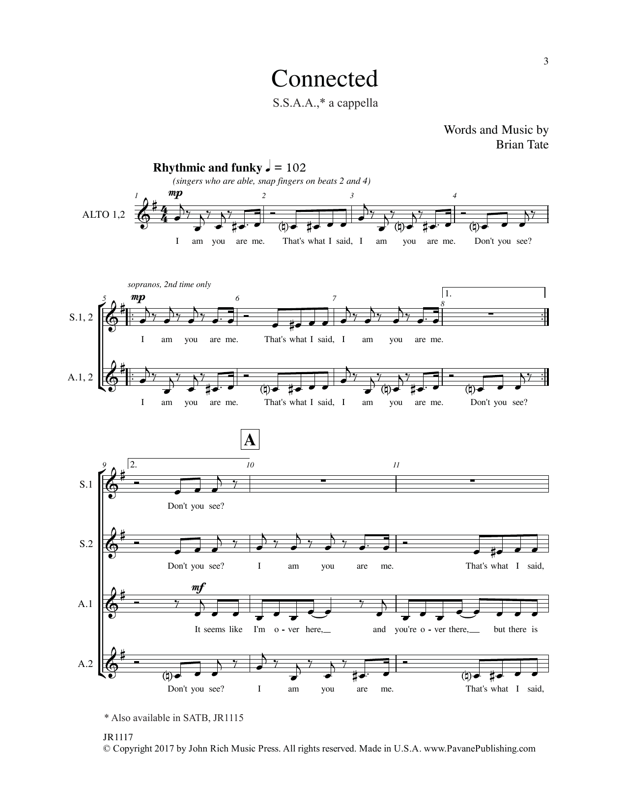 Brain Tate Connected Sheet Music Notes & Chords for Choral - Download or Print PDF