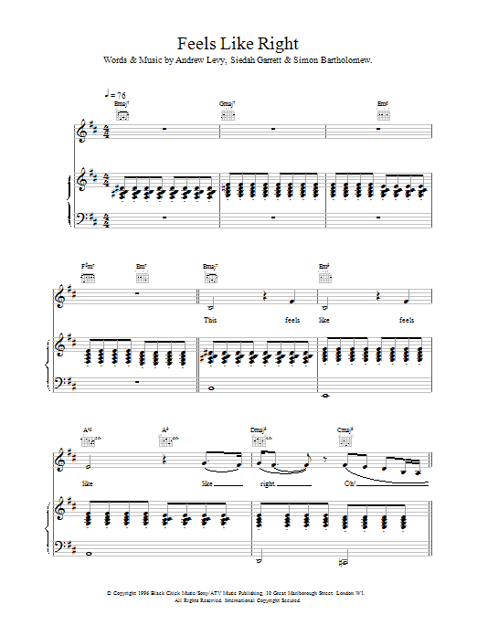 Brand New Heavies Feels Like Right Sheet Music Notes & Chords for Piano, Vocal & Guitar - Download or Print PDF