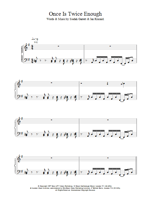 Brand New Heavies Once Is Twice Enough Sheet Music Notes & Chords for Piano, Vocal & Guitar - Download or Print PDF