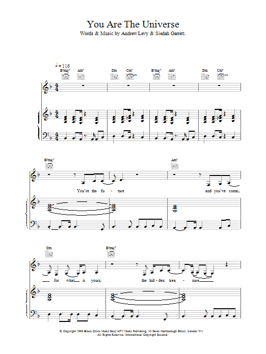 Brand New Heavies You Are The Universe Sheet Music Notes & Chords for Piano, Vocal & Guitar - Download or Print PDF