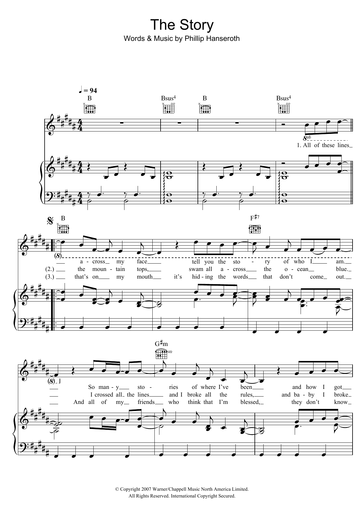 Brandi Carlile The Story Sheet Music Notes & Chords for Piano, Vocal & Guitar (Right-Hand Melody) - Download or Print PDF