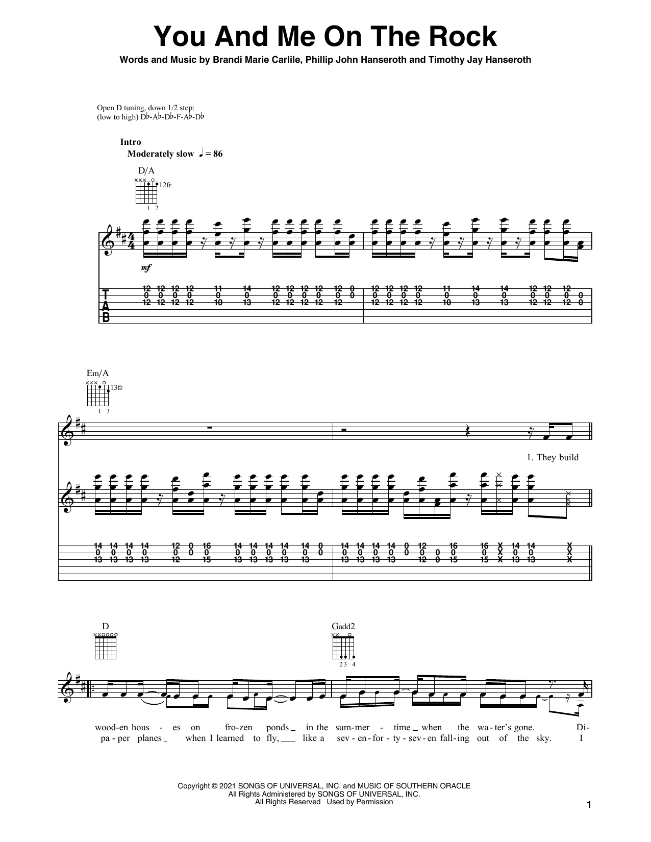 Brandi Carlile You And Me On The Rock (feat. Lucius) Sheet Music Notes & Chords for Solo Guitar - Download or Print PDF
