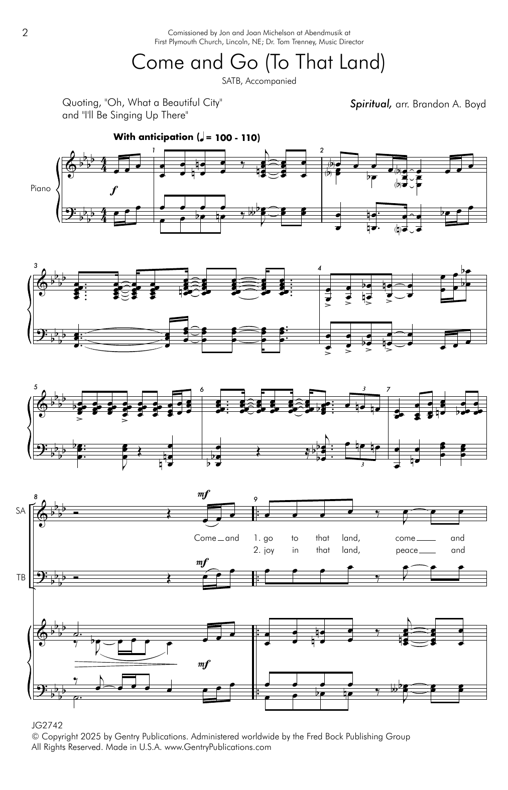 Brandon Boyd Come And Go (To That Land) Sheet Music Notes & Chords for SATB Choir - Download or Print PDF