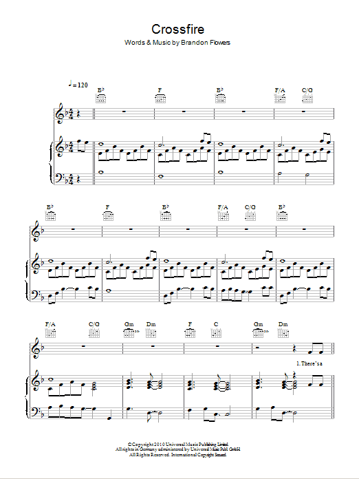 Brandon Flowers Crossfire Sheet Music Notes & Chords for Piano, Vocal & Guitar (Right-Hand Melody) - Download or Print PDF