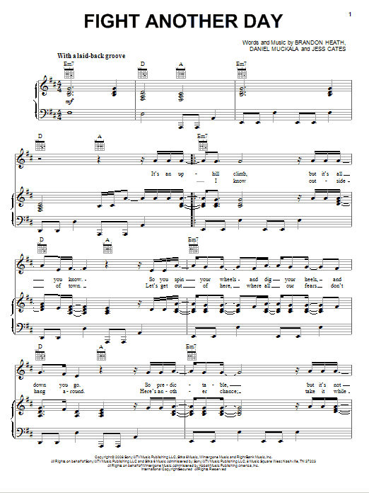 Brandon Heath Fight Another Day Sheet Music Notes & Chords for Piano, Vocal & Guitar (Right-Hand Melody) - Download or Print PDF