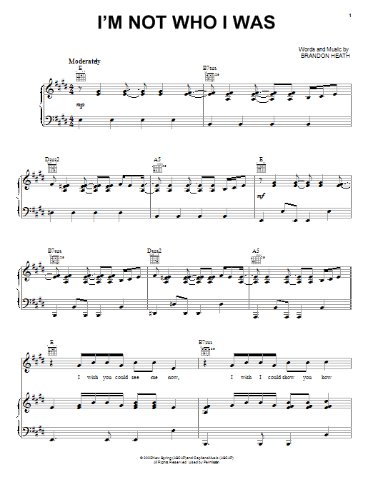 Brandon Heath I'm Not Who I Was Sheet Music Notes & Chords for Easy Piano - Download or Print PDF