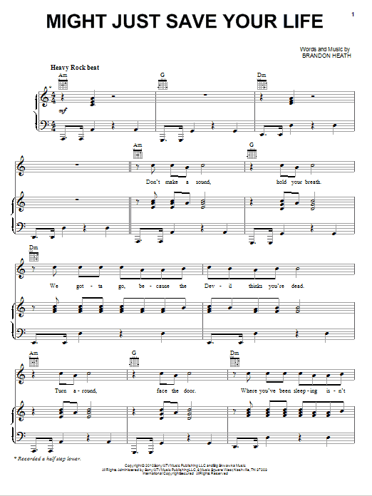 Brandon Heath Might Just Save Your Life Sheet Music Notes & Chords for Piano, Vocal & Guitar (Right-Hand Melody) - Download or Print PDF