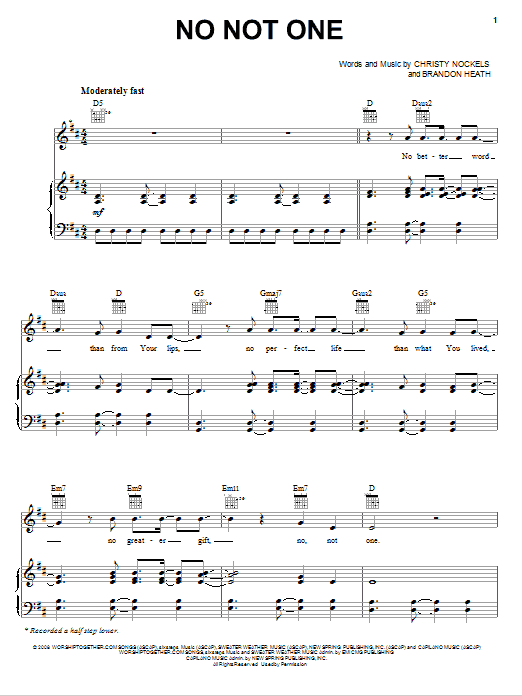 Brandon Heath No Not One Sheet Music Notes & Chords for Piano, Vocal & Guitar (Right-Hand Melody) - Download or Print PDF Brandon Heath No Not One Sheet Music Notes & Chords for Piano, Vocal & Guitar (Right-Hand Melody) - Download or Print PDF