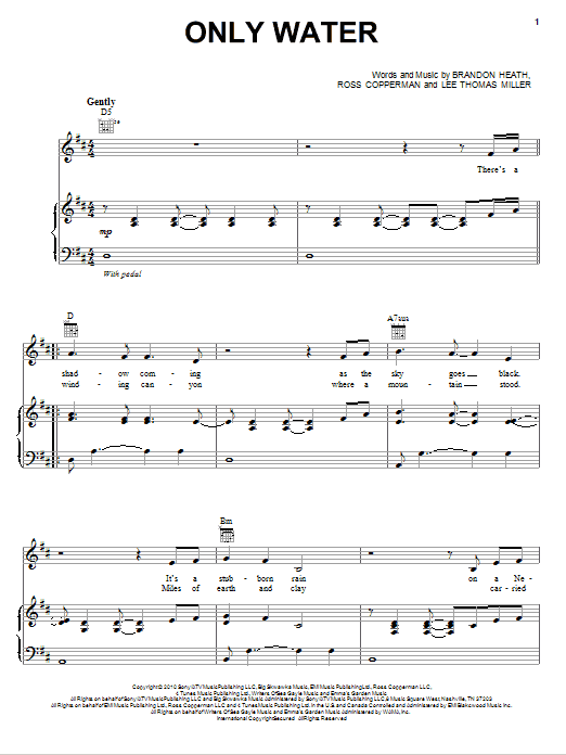 Brandon Heath Only Water Sheet Music Notes & Chords for Piano, Vocal & Guitar (Right-Hand Melody) - Download or Print PDF