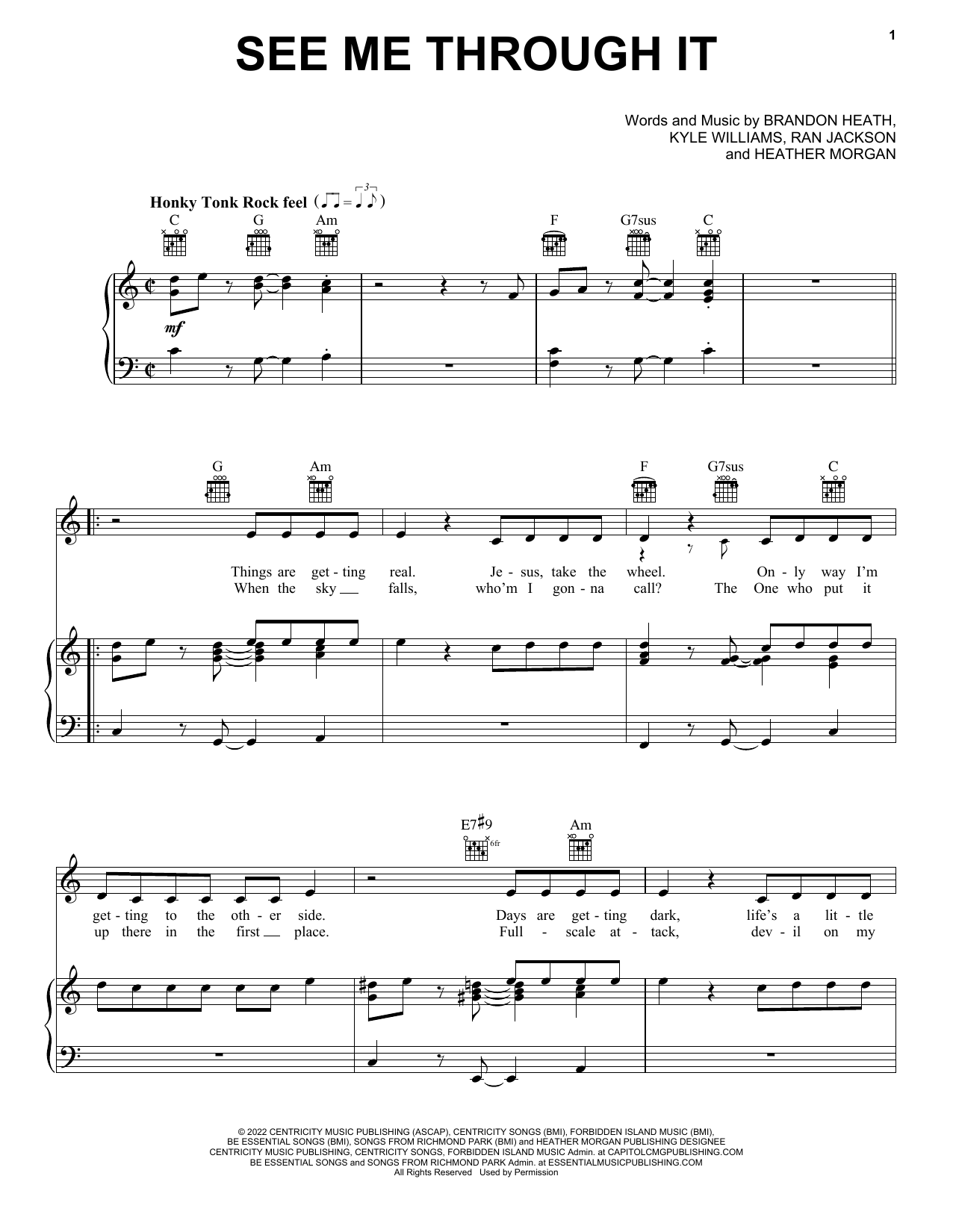 Brandon Heath See Me Through It Sheet Music Notes & Chords for Piano, Vocal & Guitar Chords (Right-Hand Melody) - Download or Print PDF