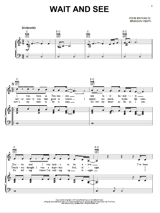 Brandon Heath Wait And See Sheet Music Notes & Chords for Piano, Vocal & Guitar (Right-Hand Melody) - Download or Print PDF