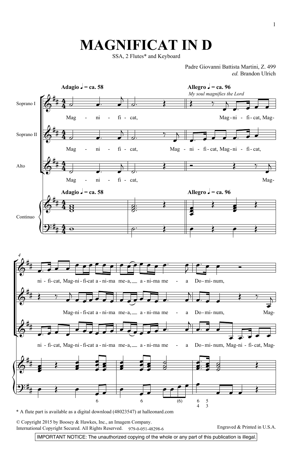 Brandon Ulrich Magnificat In D Sheet Music Notes & Chords for SSA Choir - Download or Print PDF