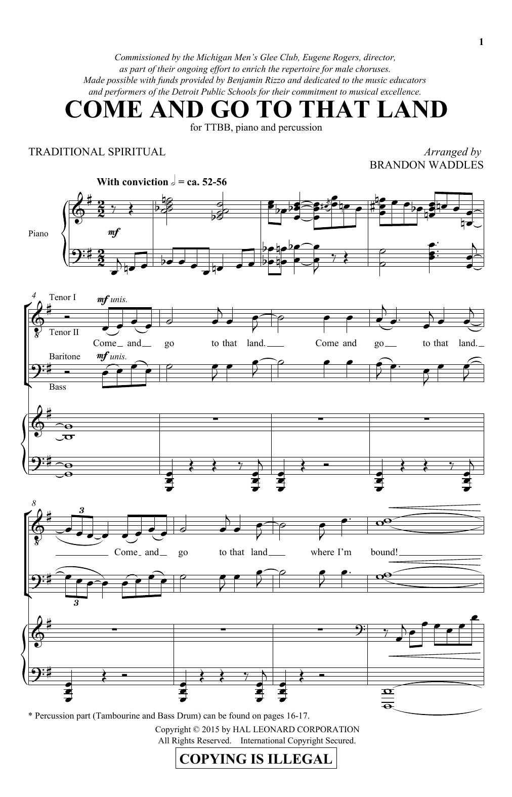 Brandon Waddles Come And Go To That Land Sheet Music Notes & Chords for TTBB - Download or Print PDF