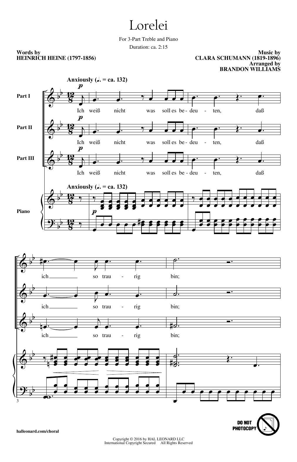 Brandon Williams Lorelei Sheet Music Notes & Chords for 3-Part Treble - Download or Print PDF