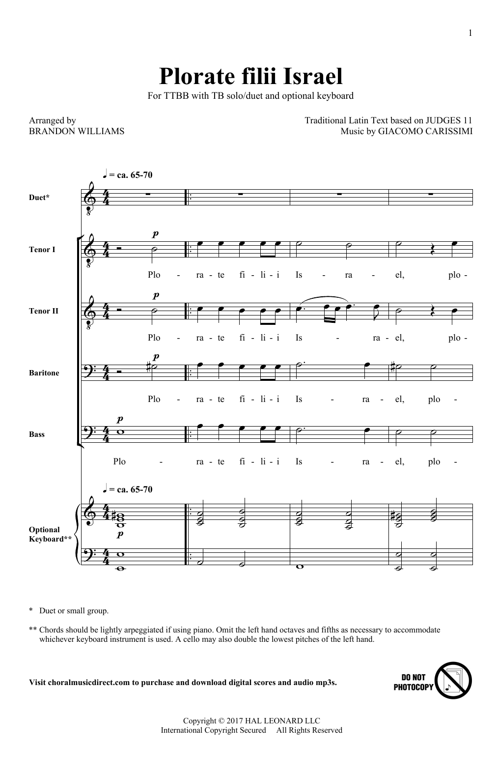 Brandon Williams Plorate Filii Israel Sheet Music Notes & Chords for TTBB - Download or Print PDF