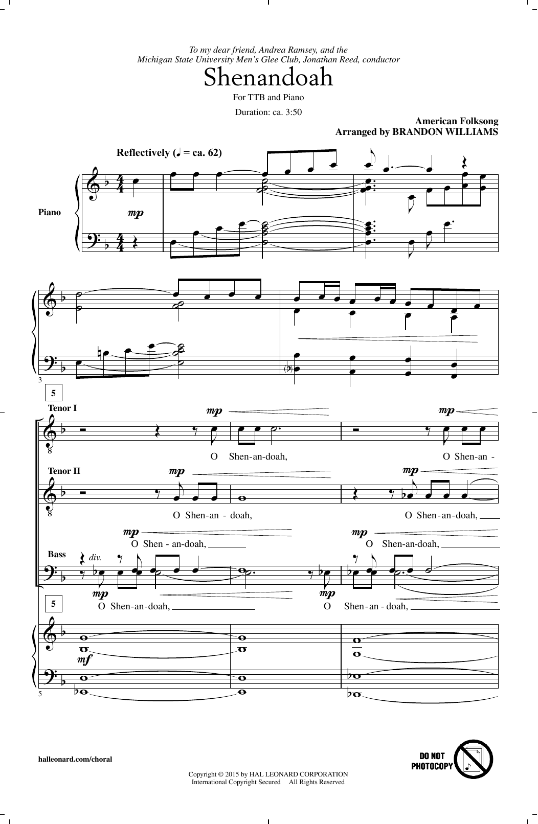 Traditional American Folksong Shenandoah (arr. Brandon Williams) Sheet Music Notes & Chords for TTBB - Download or Print PDF