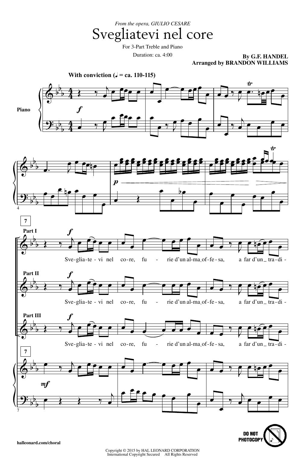 Brandon Williams Svegliatevi Nel Core Sheet Music Notes & Chords for 3-Part Treble - Download or Print PDF