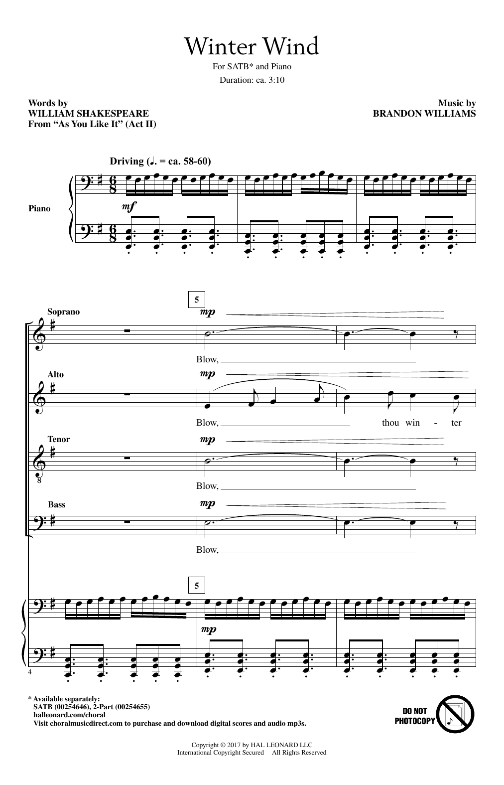 Brandon Williams Winter Wind Sheet Music Notes & Chords for 2-Part Choir - Download or Print PDF