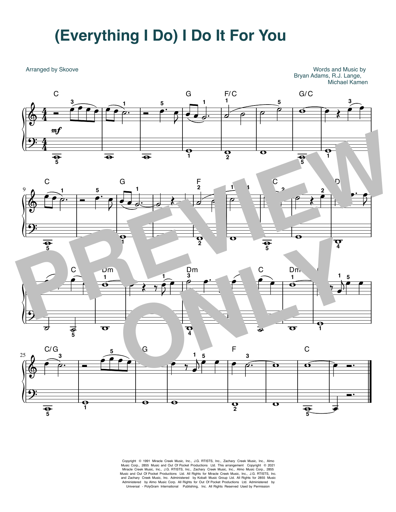Brandy (Everything I Do) I Do It For You (arr. Skoove) Sheet Music Notes & Chords for Beginner Piano (Abridged) - Download or Print PDF
