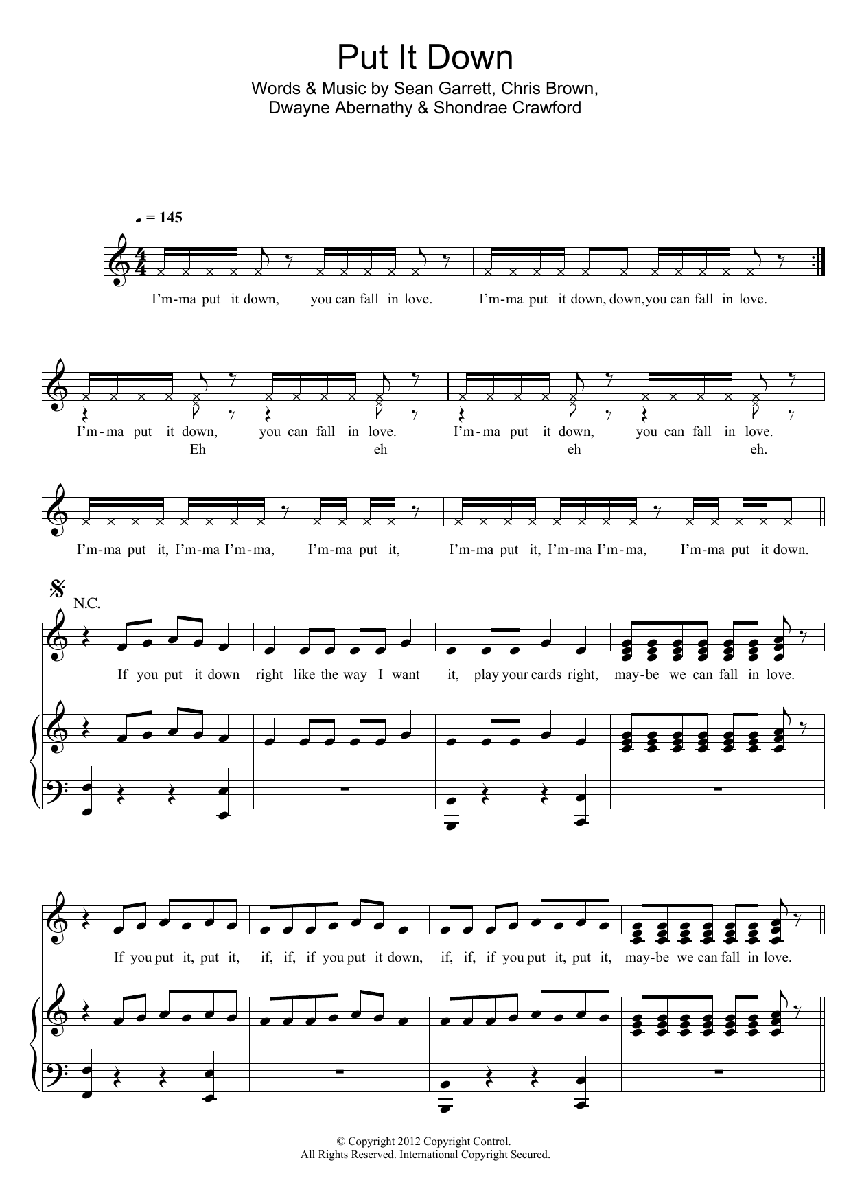 Brandy Put It Down (featuring Chris Brown) Sheet Music Notes & Chords for Piano, Vocal & Guitar (Right-Hand Melody) - Download or Print PDF