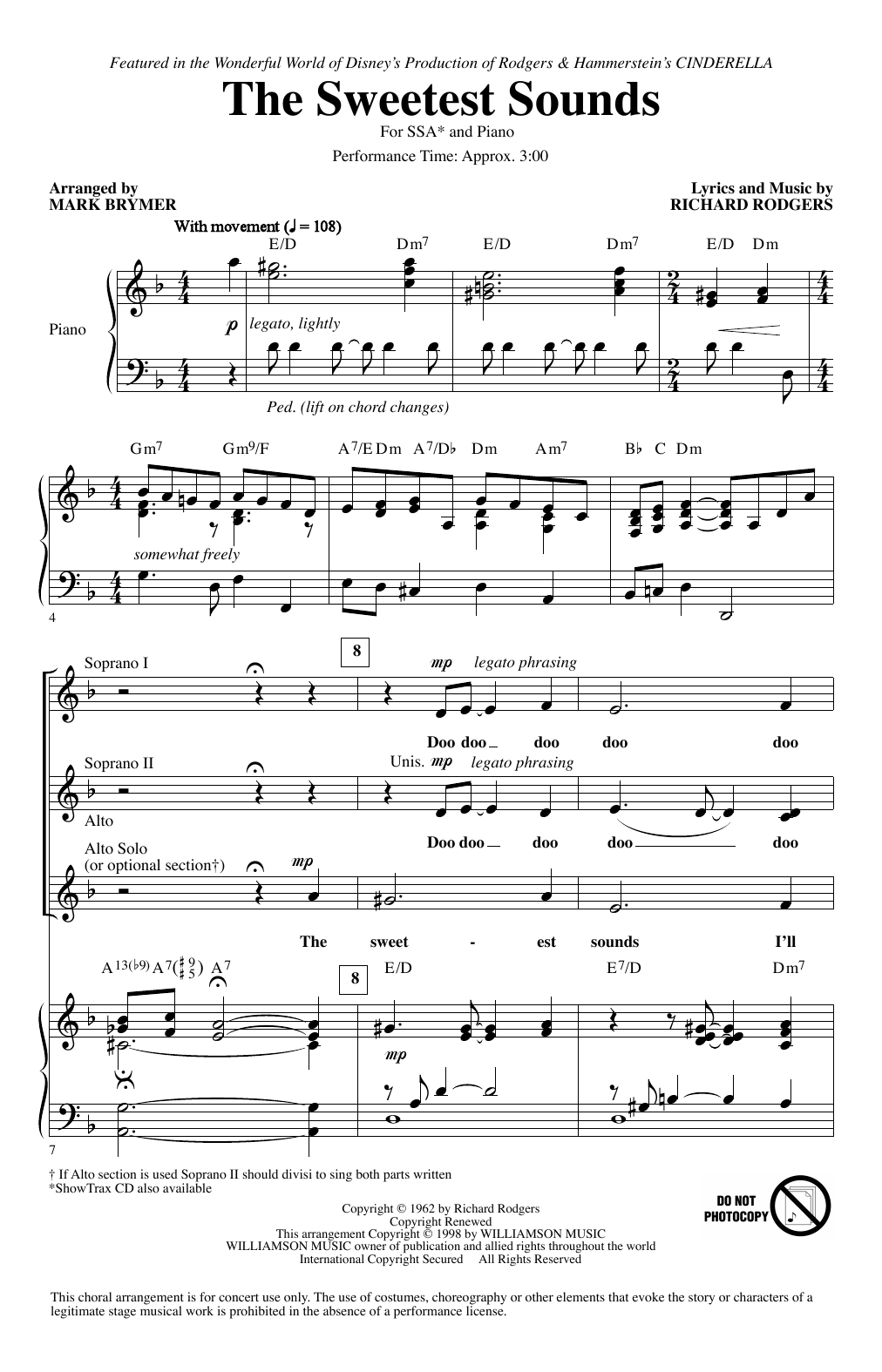 Brandy The Sweetest Sounds (from Cinderella) (arr. Mark Brymer) Sheet Music Notes & Chords for SSA Choir - Download or Print PDF