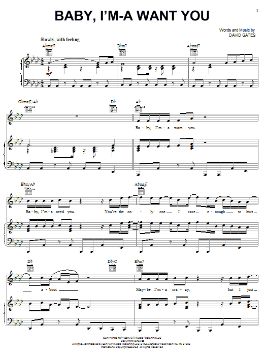 Preview Bread Baby, I'm-A Want You Country sheet music, notes and chords for Lyrics & Chords, SKU: 81998 Baby, I'm-A Want You sheet music