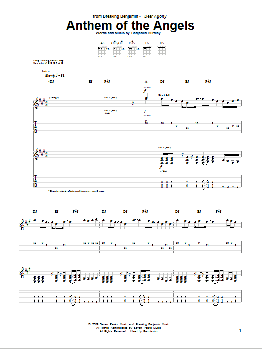 Breaking Benjamin Anthem Of The Angels Sheet Music Notes & Chords for Guitar Tab - Download or Print PDF