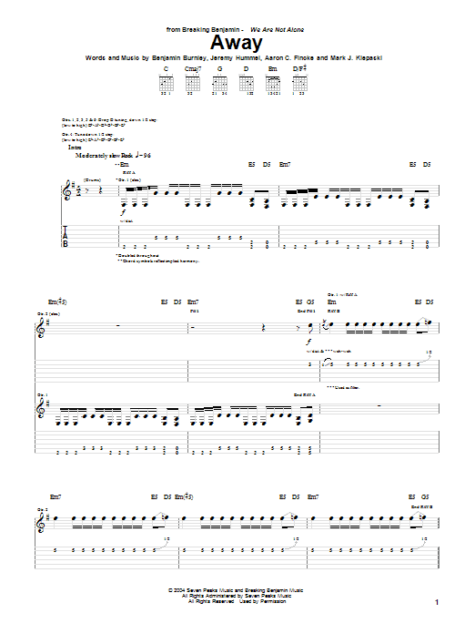 Breaking Benjamin Away Sheet Music Notes & Chords for Guitar Tab - Download or Print PDF
