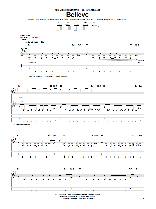 Breaking Benjamin Believe Sheet Music Notes & Chords for Guitar Tab - Download or Print PDF