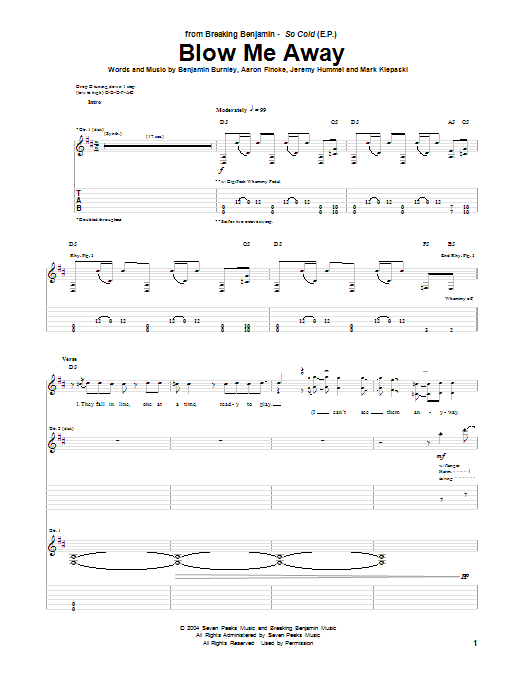 Breaking Benjamin Blow Me Away Sheet Music Notes & Chords for Guitar Tab - Download or Print PDF