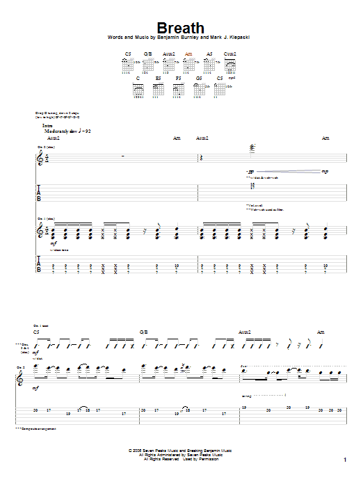 Breaking Benjamin Breath Sheet Music Notes & Chords for Guitar Tab - Download or Print PDF
